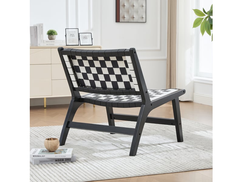 Chaise d'appoint 71 x 66 x 72 cm – noir et blanc – motif damier sans accoudoirs, style moderne et gain de place - Conforama D
