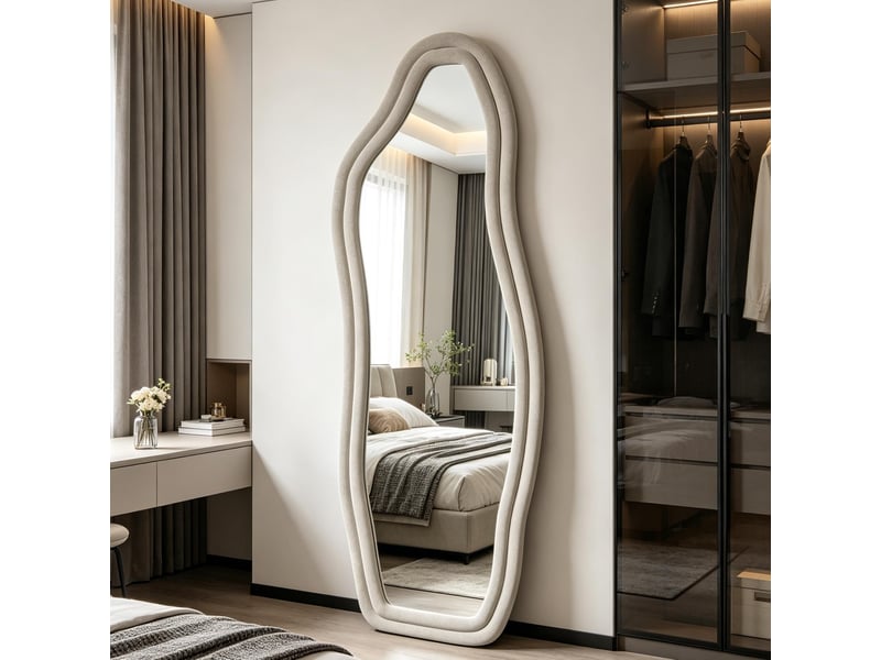  Miroir sur pied – forme organique irrégulière – cadre en velours – miroir en verre trempé haute définition  - Conforama B