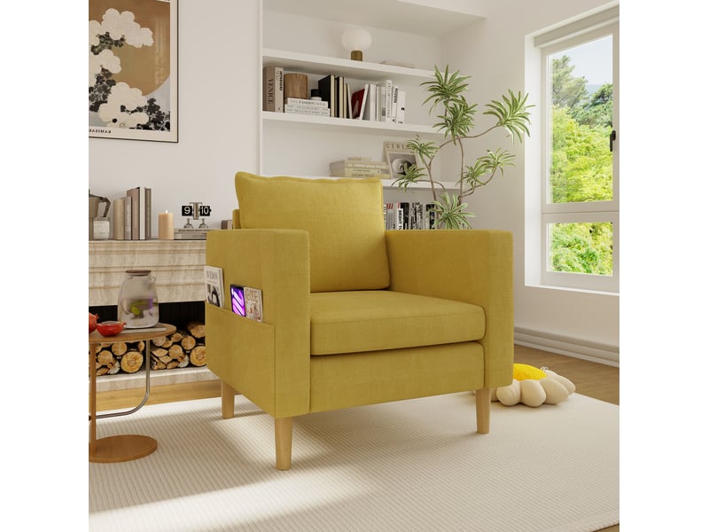  Fauteuil de loisirs 1 place en chenille jaune moutarde avec poche de rangement  - Conforama D