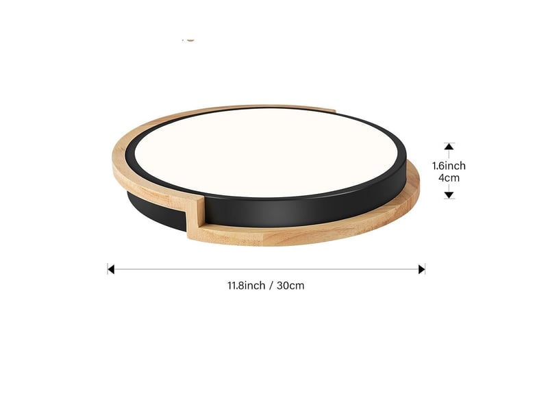  Plafonnier noir 30cm led 18w avec bois – 4000k  - Conforama A