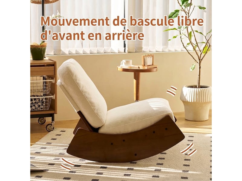 Lot de 2 fauteuils à bascule en velours côtelé blanc avec structure en bois massif - Conforama C