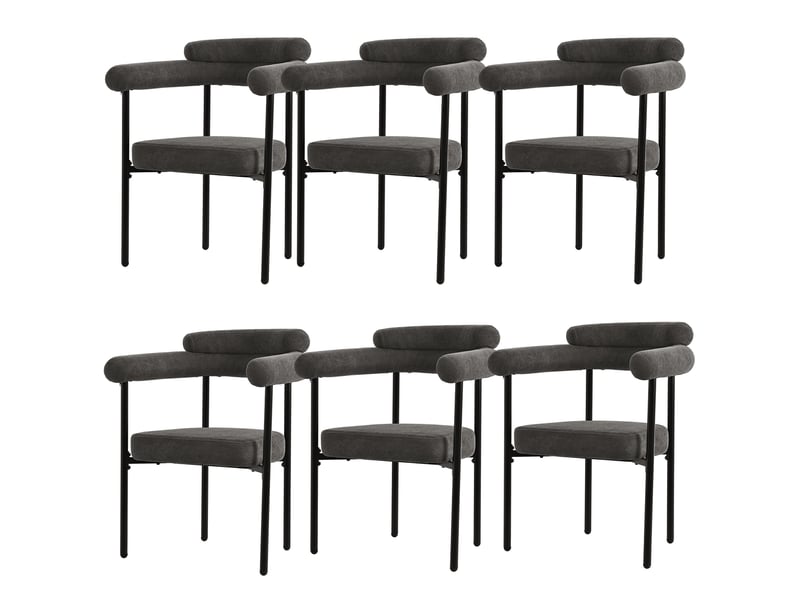  Chaises de salle à manger - 6 chaises confortables avec dossier haut et assise ronde, flanelle gris foncé, 70 × 62 × 84 cm  - Conforama A