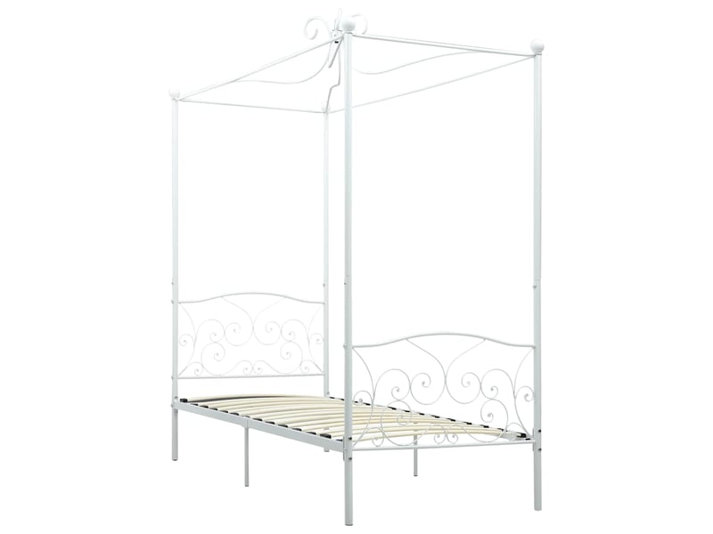  Lit simple- lit adulte -  cadre de lit à baldaquin blanc métal 100 x 200 cm  - Conforama A