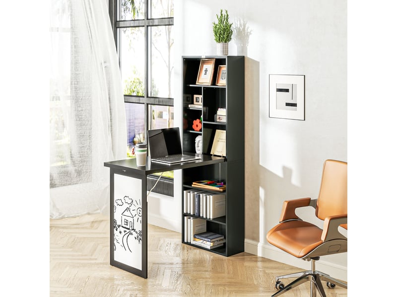 Bureau pliant moderne avec bibliothèque et tableau noir, en bois et métal, 98 x 51 x 153 cm, noir - Conforama D
