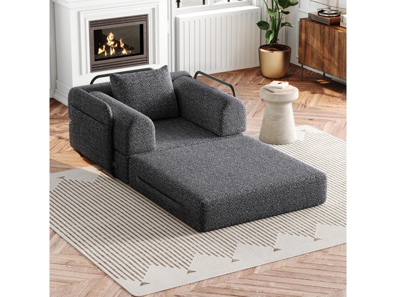  Fauteuil convertible 1 place - 94x91x70cm - chauffeuse lit chenille, poche rangement, cadre acier - gris foncé  - Conforama C