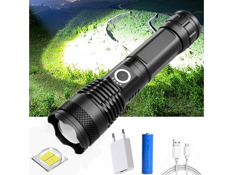  Alliage d’aluminium p50 flashlight light26650 zoom pêche de nuit usb rechargeable extérieur lampe de poche led  - Conforama D