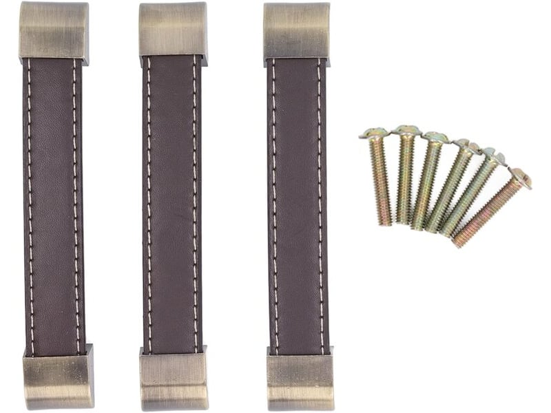  Jeu de 3 poignées en cuir de 14,8 cm, poignées anciennes pour bagages, caisses à vin, meubles et tiroirs avec vis  - Conforama B