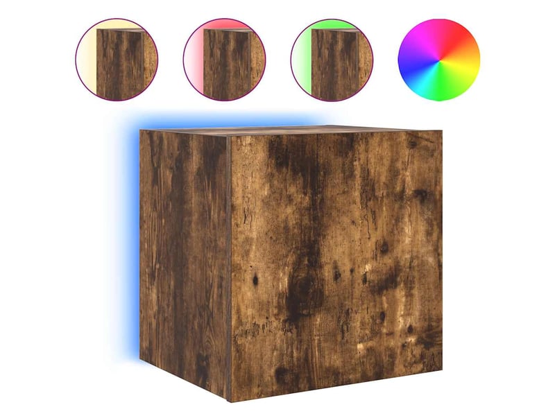  Meuble tv - banc tv - meuble de rangement mural avec lumières led chêne fumé 40,5x35x40 cm  - Conforama A