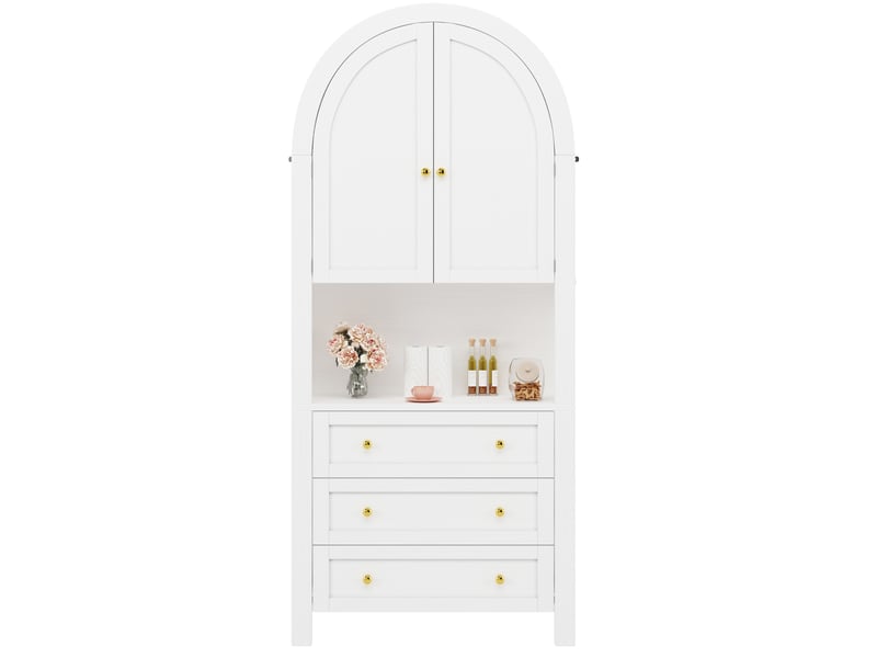 Buffet haut blanc en mdf avec 3 tiroirs et portes arquées - 70 x 35 x 180 cm - Conforama A