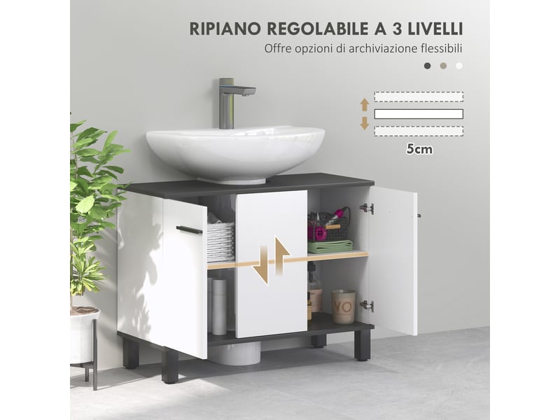  Meuble sous lavabo salle de bain blanc brillant, 80 x 34 x 60 cm  - Conforama W