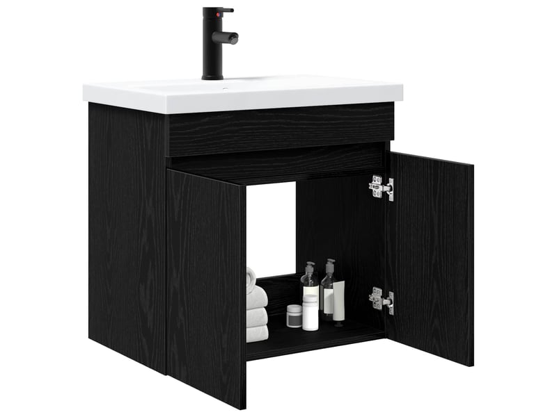  Meuble de rangement salle de bain avec robinet chêne noir shl5504  - Conforama C