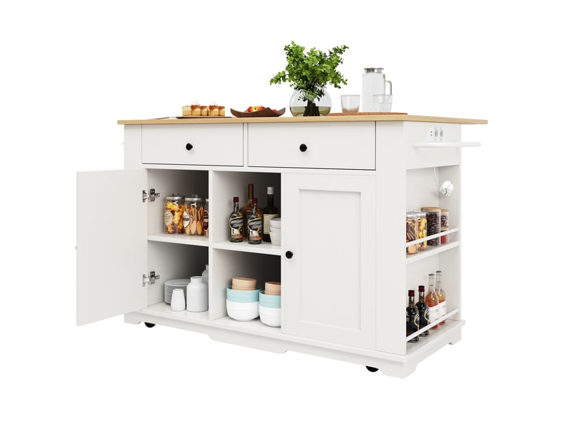  Îlot de cuisine mobile avec prises et plateau rabattable 151.5x59.7x91.7 cm  - Conforama A