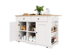 Îlot de cuisine mobile avec prises et plateau rabattable 151.5x59.7x91.7 cm