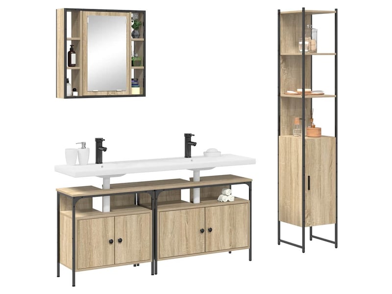 Ensemble de mobilier de salle de bain 4 pc chêne sonoma cf64516 - Conforama C