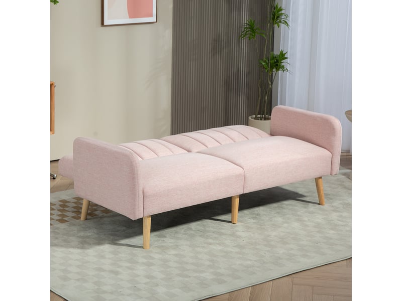  Canapé convertible 2 places design scandinave dossier inclinable 3 positions pieds bois tissu aspect lin rose  - Conforama W