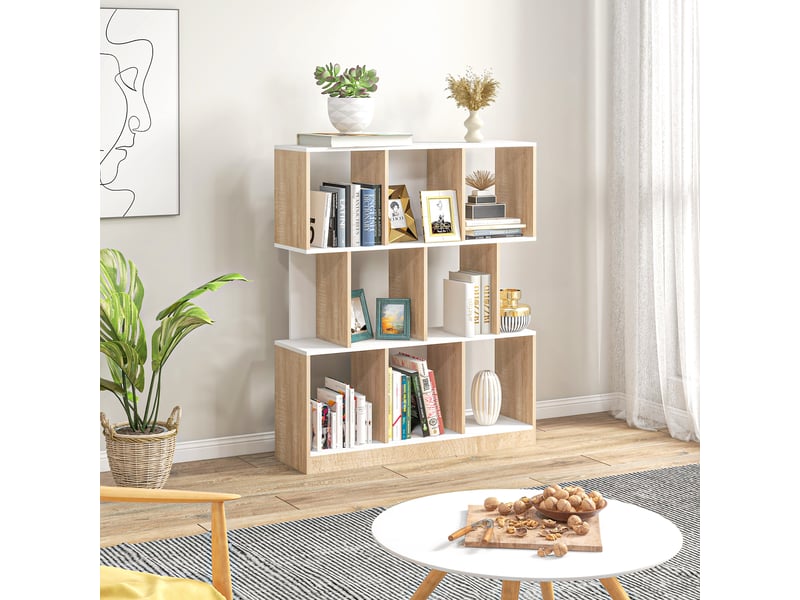  Bibliothèque à 8 niveaux pour salon et chambre, en bois, 100 x 27 x 124 cm, chêne et blanc  - Conforama D