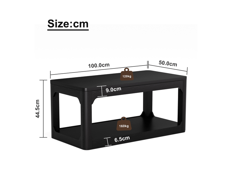  Table basse 100 x 50 cm noire en mdf, 2 niveaux de rangement, plateau 3 cm  - Conforama C