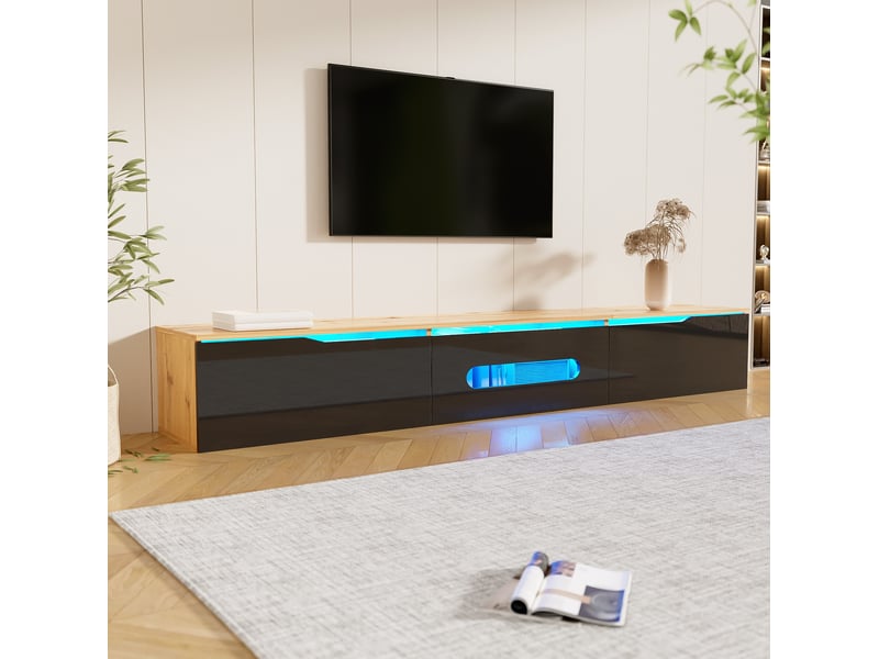  Meuble tv modenvie à poser ou mural 180 x 35 x 30 cm led 16 couleurs noir et bois  - Conforama E