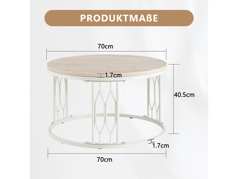  Table basse ronde avec espace ouvert en mdf et métal pour salon diamètre 70 cm, hauteur 40,5 cm blanc  - Conforama E