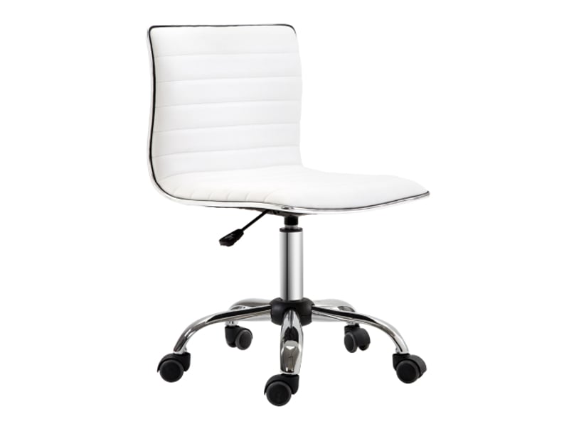  Chaise de bureau sans accoudoirs, cuir blanc, dossier, réglable 78-90 cm, charge 120 kg  - Conforama A