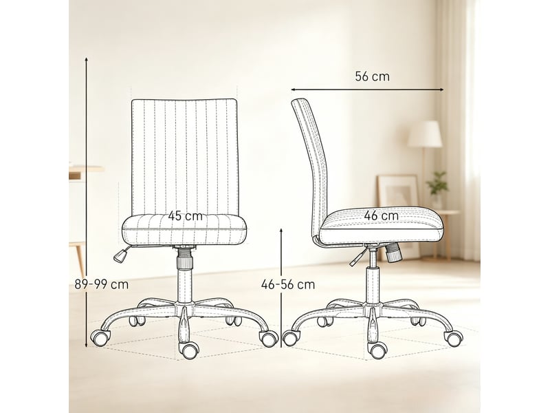  Chaise de bureau sans accoudoirs réglable 46-56 cm, pivotante 360°, crème  - Conforama C