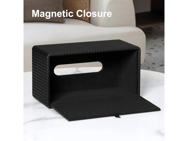  Housse de boîte à mouchoirs en cuir rayé pour salle de bain, chambre, salon, bureau - 1 pièce, noir, 25 × 13,5 × 11 cm  - Conforama C