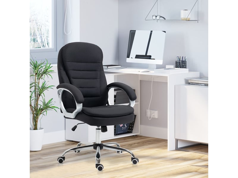  Fauteuil de bureau ergonomique noir lin 64x75x111-121cm, réglable en hauteur, avec fonction bascule 921-170BK - Conforama D
