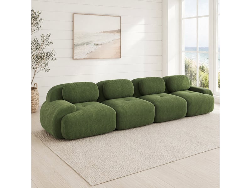  Canapé modulable 4 places en velours côtelé vert, sans cadre et sans montage, confortable pour salon ou bureau  - Conforama B