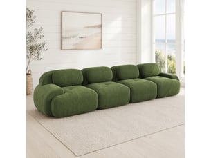 Canapé modulable 4 places en velours côtelé vert, sans cadre et sans montage, confortable pour salon ou bureau
