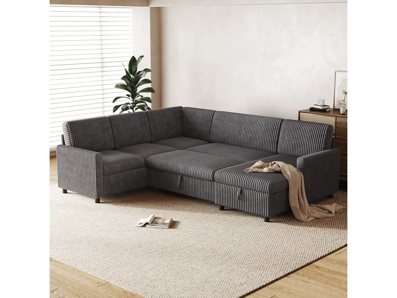  Canapé d'angle, canapé convertible, en velours, forme u, gris, 220×274×85 cm, lit gigogne, avec méridienne, avec rangement  - Conforama D