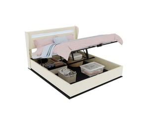 Lit coffre 2 places 160x200 cm avec rangement, led et matelas inclus beige