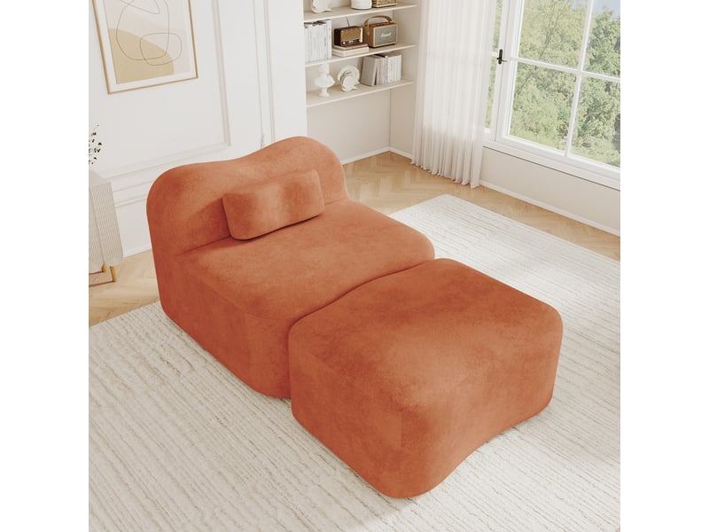 Canapé modulable, canapé 1 place, en tissu, orange, avec pouf, pour salon, chambre, adapté à l'espace de vie, appartement - Conforama R