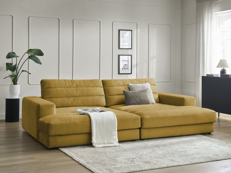  Bobochic canapé droit fixe 4 places sierra assise profonde velours jaune SIERRA - Conforama B