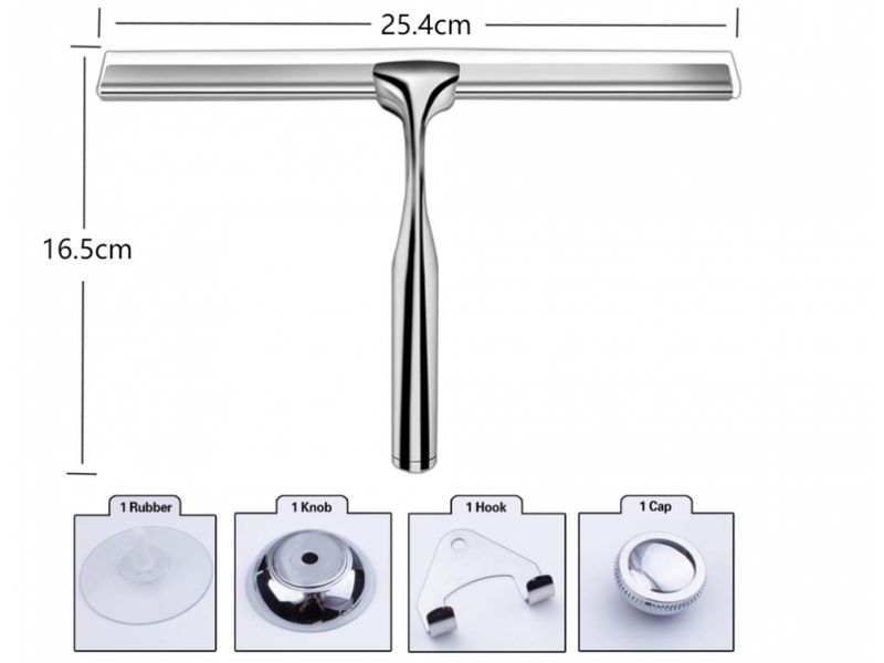  Grattoir à vitres en acier inoxydable argenté, 1 pièce, pour nettoyage de vitres de douche et miroirs de salle de bain  - Conforama B