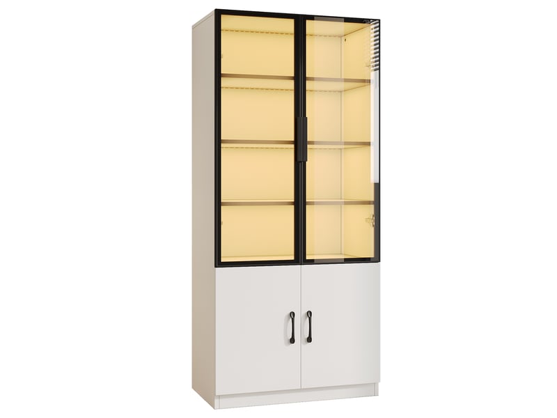 Vitrine 60x40x160 cm en verre fumé esg et panneau de particules, cadre aluminium, led multicolore via app, 2 portes fermées - blanc - Conforama D