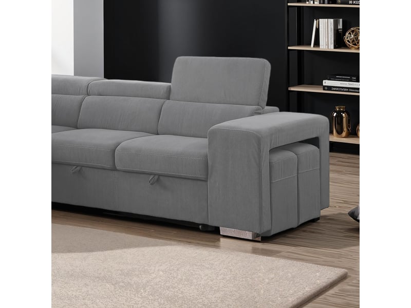  Canapé d'angle à gauche convertible 7 places velours gris clair - sven  - Conforama D