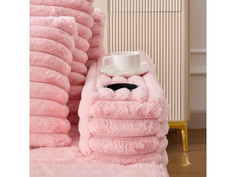 Canapé méridienne en fausse fourrure rose avec porte-gobelets intégrés et assise confortable 135x128x86 cm - Conforama R
