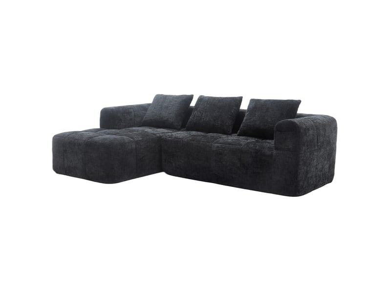 Canapé d'angle modenvie 3 places en chenille noir 250 x 158 x 60 cm - Conforama A