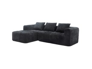 Canapé d'angle compressé gauche fixe <strong>MODENVIE</strong> <strong></strong> 3 places Tissu Noir