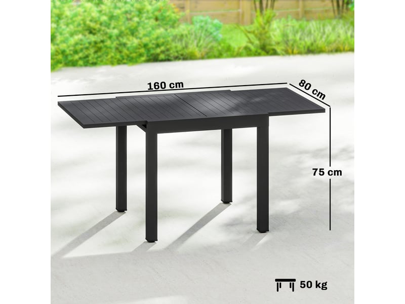  Table de jardin extensible 4-6 personnes en aluminium noir 80-160 x 80 x 75 cm  - Conforama C