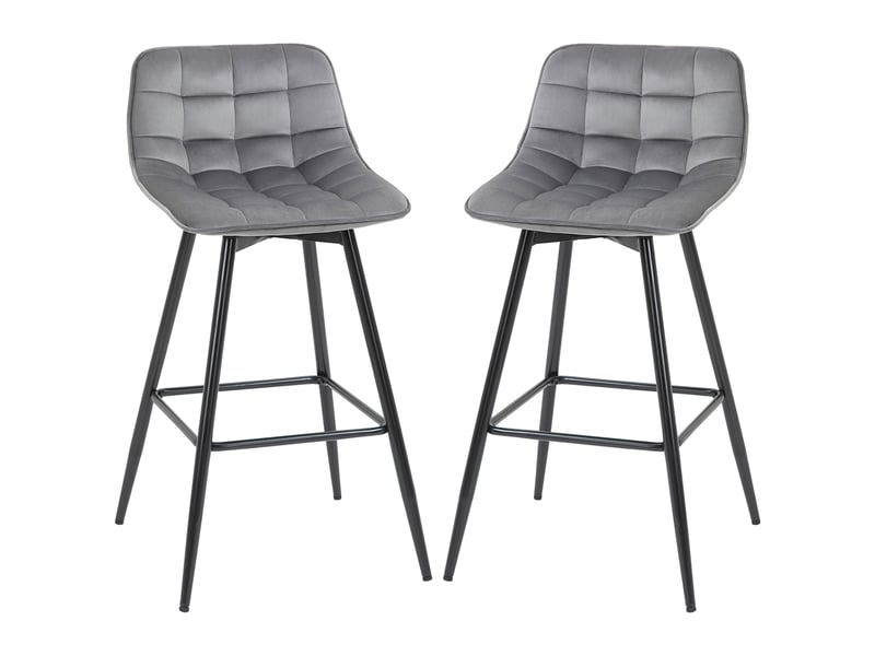  Ensemble de 2 tabourets hauts de style nordique avec dossier et repose-pieds, en tissu effet velours et métal, 45 x 47 x 88 cm, gris  - Conforama B