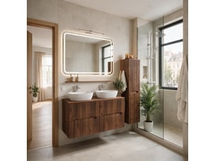 Ensemble double meuble sous vasque et colonne novo l.120 cm effet noyer warmia