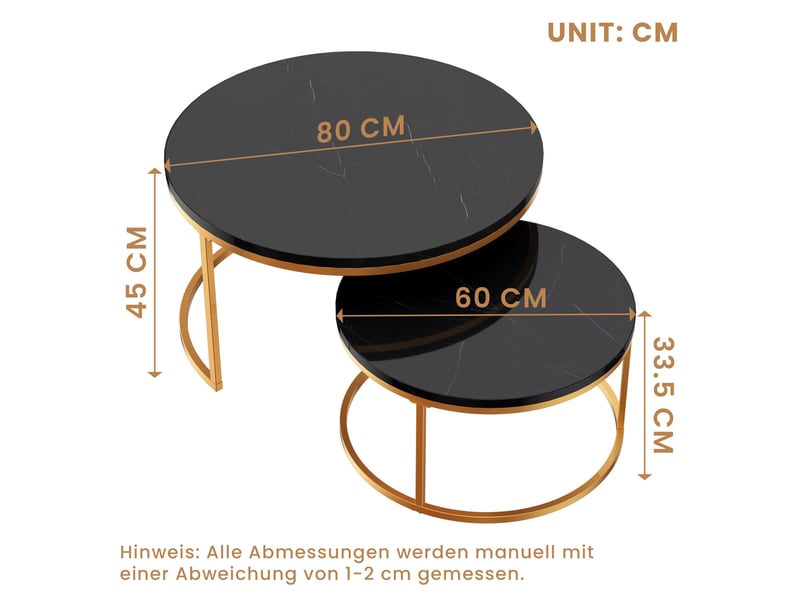  Lot de 2 tables basses noir et or avec plateau mdf finition marbre  - Conforama E