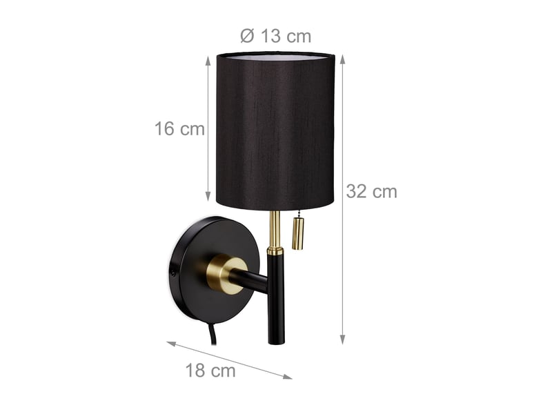  Lampe murale élégante décorative avec interrupteur à tirette 30 x 15 cm en tissu noir 13_0008554  - Conforama B