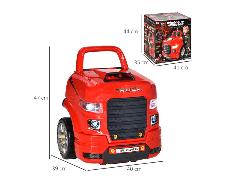 Camion mécano 2 en 1 - jouet bricolage enfant - établi enfant - jeu d'imitation mécanicien - nombreux accessoires total de 61 pièces - effets sonores et lumineux - pp abs rouge  - Conforama C