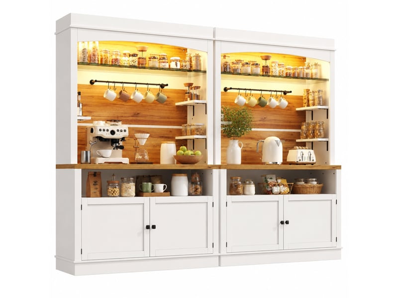 Lot de 2 buffets hauts avec led rgb et crochets - lpospi - étagère en verre, mdf blanc, 107 × 34 × 184 cm - Conforama A