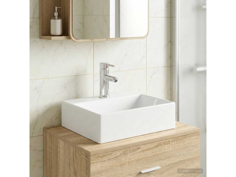 Lavabo avec robinet et évacuation chrome 39x30.5x12.5 cm - Conforama B