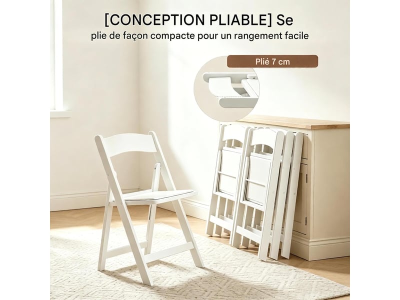  Lot de 4 chaises pliantes en résine et pu blanc T5828P556403 - Conforama E