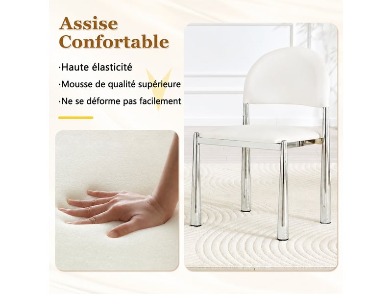  Chaises de salle à manger par 2, simili blanc, pieds métal, dossier arrondi, h80 cm  - Conforama E