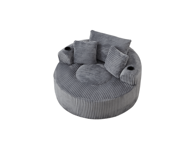  Fauteuil lounge rond 1 place en velours côtelé gris avec porte-gobelets  - Conforama E
